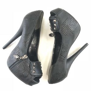 Iron Fist Black Rockabilly Peep Toe Pumps VLV